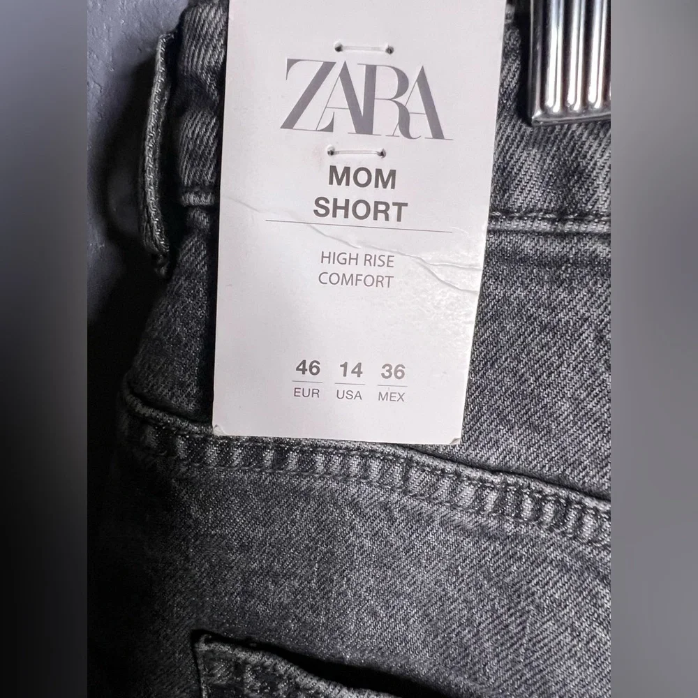 ZARA MOM HIGH RISE SHORTS in BLACK WASHED COLOR. SIZE 14. NWT